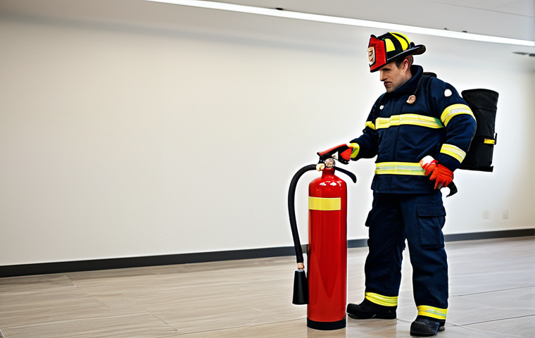 **
"A professional firefighter, fully clothed in appropriate gear, demonstrating the proper use of a fire extinguisher during a safety training session, indoor setting, office building background, safe for work, appropriate content, modest, family-friendly, perfect anatomy, correct proportions, natural pose, well-formed hands, proper finger count, natural body proportions, professional training environment."
**